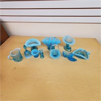 10 Piece Blue Opalescent Glass Lot