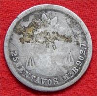 1876 Mexico Silver 25 Centavos