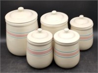 (XY) McCoy  5 pc. Pottery Pink and Blue Stripes