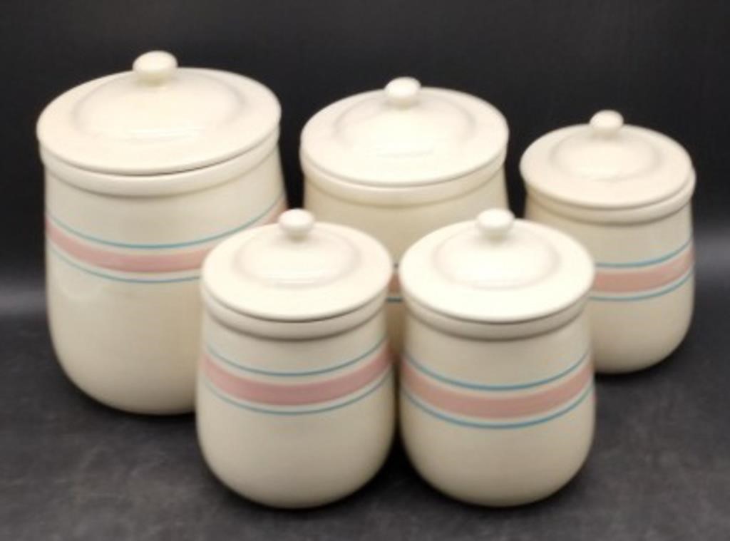(XY) McCoy  5 pc. Pottery Pink and Blue Stripes
