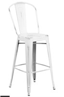 $100 30in High Distressed White Metal Barstool