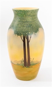 Arts & Crafts Hand-Painted Landscape Ceramic Vase