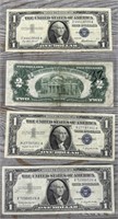 (3) 1957s Silver Certificates & (1) $2 Bill
