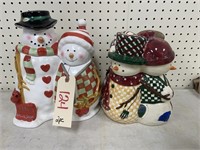 2 Snowman Cookie Jars w/Lids approx 10"H