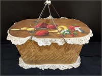 Vintage Lined & Ruffled Picnic Basket is 11x21x13