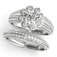 One Classic Style 14k White Gold Bridal Rings, wit