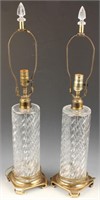 PAIR OF CRYSTAL TABLE LAMP BASES WITH BRASS FEET