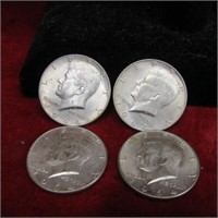 (4)1964 90% Silver Kennedy half dollar US coins.