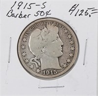 1915-S Barber Silver Half Dollar Coin KEY