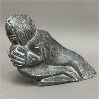 Signed Soapstone Carving of Inuk Hunting