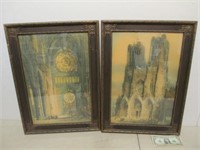 Pair of Antique Framed Rheims Cathederal Prints