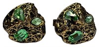 Striking Green Stone & Goldtone CuffLinks