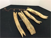 Four Hand Carved Wood Fish on a String