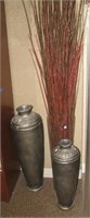 (2) Large heavy silver painted vases and (1)