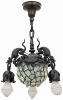 Bronze Gargoyle Chandelier w/ Chunk Jewel Globe
