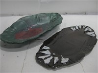 Two Hand Made Pottery Trays Largest 17"x 8.5"