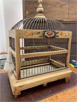 Antique Bird Cage with Glass Feeder