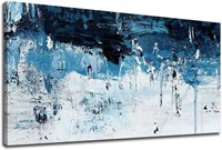 20x40 Blue White Abstract Canvas Art