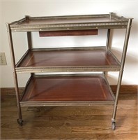 3 TIERED COCKTAIL CART WITH GALLERY EDGE ON WHEELS