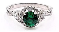 925S 1.0ct Lab-Grown Emerald Halo Ring