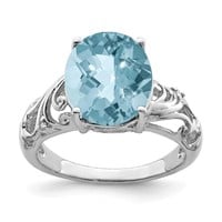 Silver- Checker Cut Sky Blue Topaz Diamond Ring