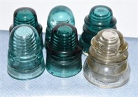 (6) vintage glass electrical insulators