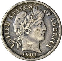 1901 BARBER DIME - VF, LIGHT CORROSION