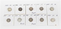 10 SEATED LIBERTY DIMES - 1857 to 1887