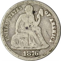 1876-CC SEATED LIBERTY DIME - VG