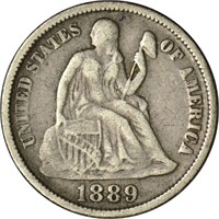 1889 SEATED LIBERTY DIME - VF