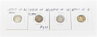 (4) CARSON CITY SEATED DIMES - (2) 1875-CC, (2) 18