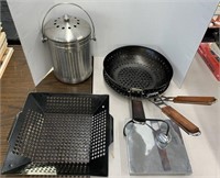 Lot of Grilling Pans, Napkin Holder and Small