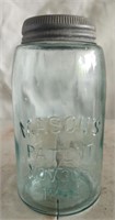 Vintage blue glass Mason jar