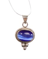 MEXICAN STERLING SILVER & BLUE STONE PENDANT