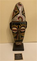 Painted Wooden Carved Mask & Display Post