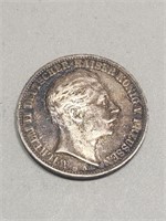 Silver 1912 A Germany Drei Mark 3 Mark Coin- 90%