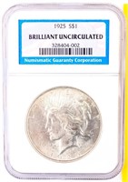 Coin 1925 Peace Silver Dollar NGC BU