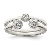 Sterling Silver Bezel Set Crystal Floral Ring Set