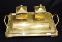 Heavy brass ink stand / standish