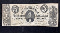 1861 $5 Confederate States of America T-34 Note