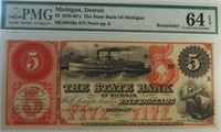 1859-60's The State Bank of Michigan (Detroit) $5