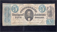 1861 $5 Confederate States of America T-33 Note