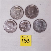 4 Kennedy Half Dollars &Susan B Anthony $1 Coin