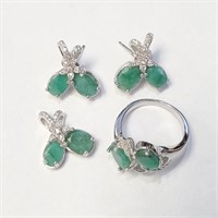 $600 Silver Emerald(10ct) Set