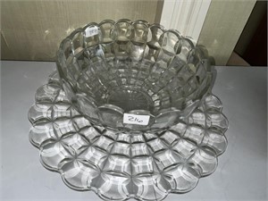 LARGE GLASS BOWL AND TRAY
