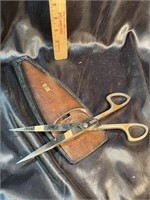 Antique Scissors in Leather Carrying Case
