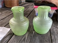 2 - Green Depression Juice Pitchers