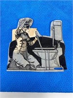 1970s Woman Plunging Toilet Orig. Illustration