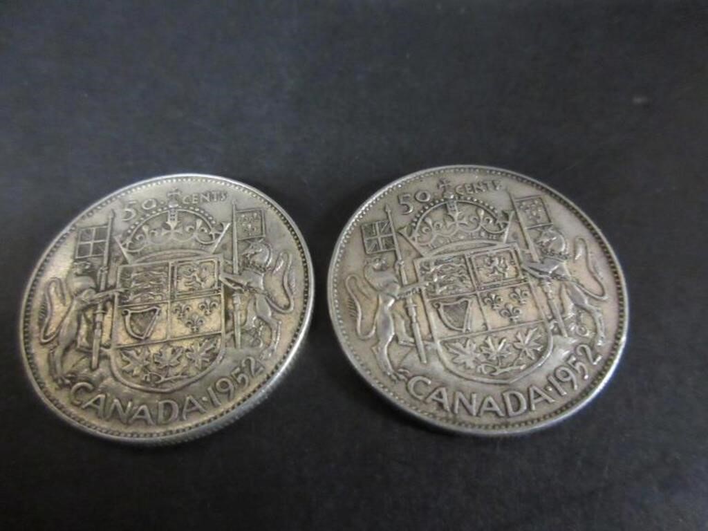 2 1952 CANADA SILVER 50 CENT COINS
