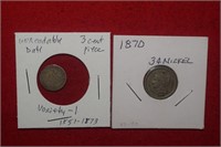 1870 Three Cent Nickel & Three Cent Piece/No Date